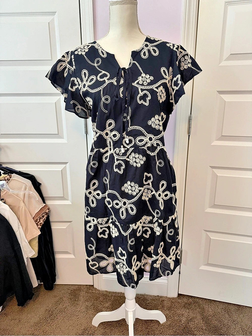 CeCe Navy & White Mini Babydoll Dress